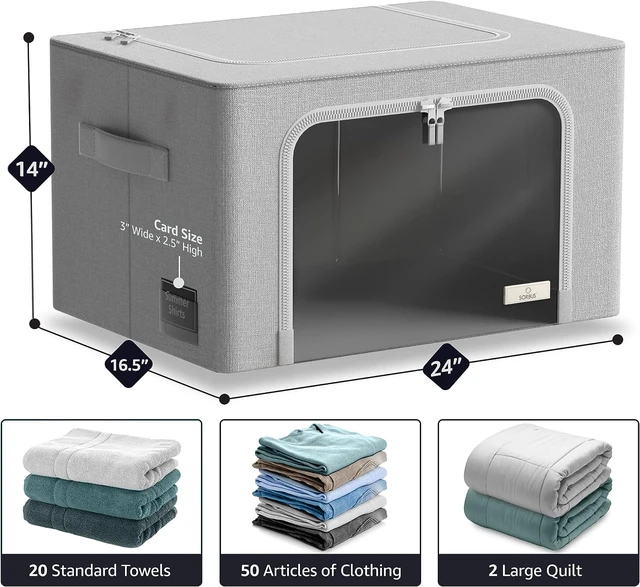 Alt view image 3 of 4 - Sorbus Large Foldable Storage Bin with Metal Frame, Gray - Stackable Organizer with Handles