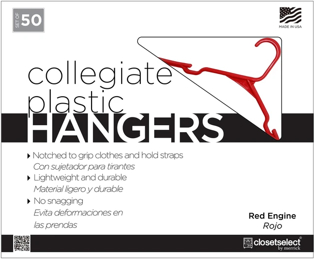 Main image of Closetselect Plastic Notched Hangers 50 Count, Red Engine