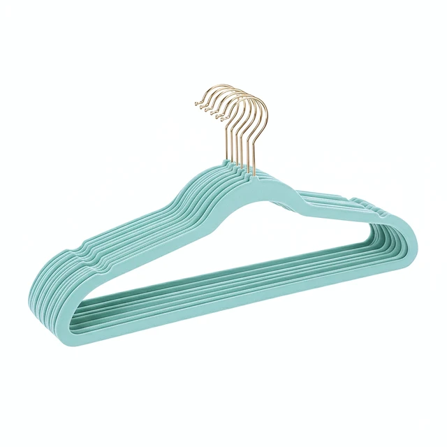Main image of Simplify Adult 10 Pack Super Slim Velvet Hangers with Gold Hook, Pool Blue