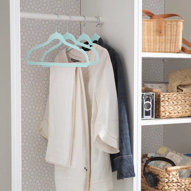 Alt view image 3 of 4 - Simplify Adult 10 Pack Super Slim Velvet Hangers with Gold Hook, Pool Blue