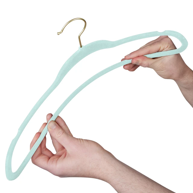 Alt view image 4 of 4 - Simplify Adult 10 Pack Super Slim Velvet Hangers with Gold Hook, Pool Blue