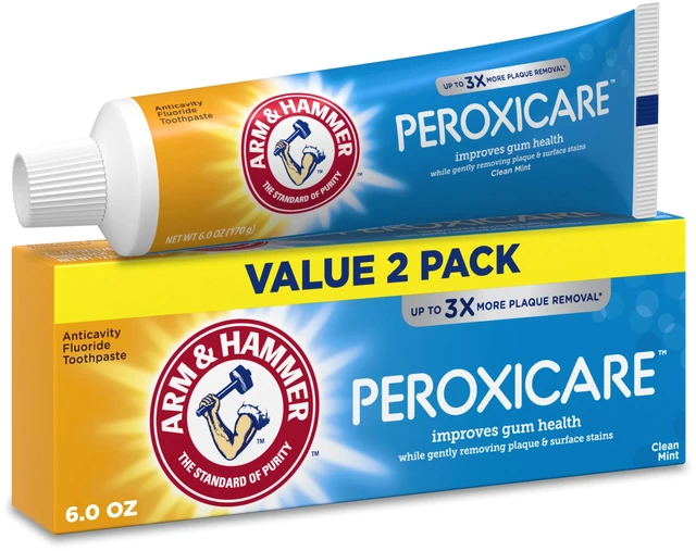 Main image of ARM & HAMMER Peroxicare Anti-Cavity Fluoride Toothpaste, Clean Mint, 6 oz, 2 Pack