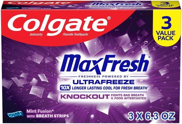 Main image of Colgate MaxFresh Knockout Mint Toothpaste, 3 Pack, 6.3oz