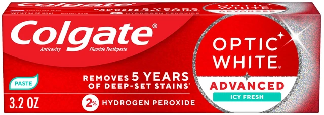 Main image of Colgate Optic White Advanced Icy Fresh Toothpaste with 2% Hydrogen Peroxide, Mint, 3.2oz