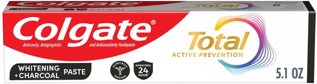 Main image of Colgate Total Active Prevention Whitening Charcoal Toothpaste, Mint, 5.1 oz