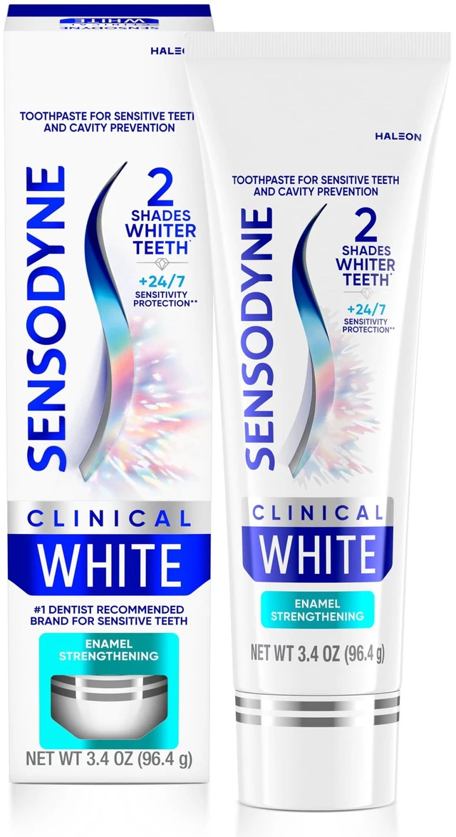 Main image of Sensodyne Clinical White Toothpaste, Clinically Proven Whitening for Sensitive Teeth, Enamel Strengthening, 3.4oz