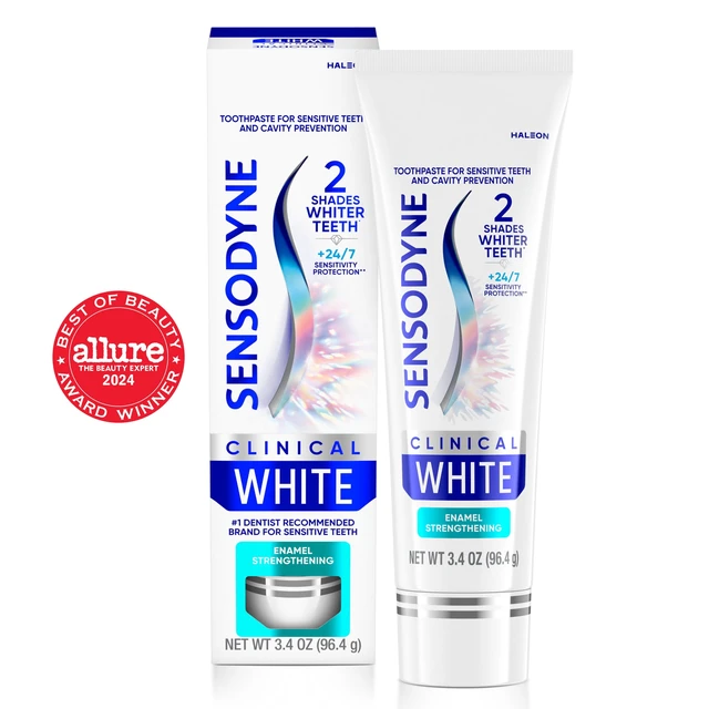 Alt view image 5 of 5 - Sensodyne Clinical White Toothpaste, Clinically Proven Whitening for Sensitive Teeth, Enamel Strengthening, 3.4oz