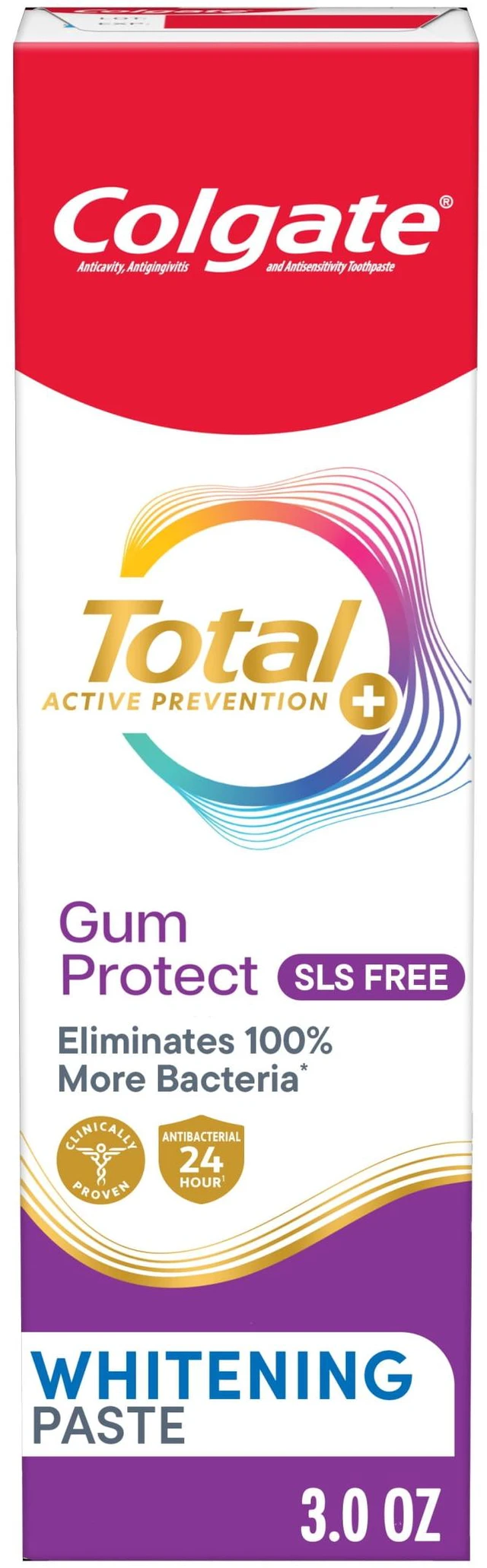 Main image of Colgate Total Active Prevention Gum Protect Whitening Toothpaste, Fresh Mint, 3.8 oz, 3 Pack