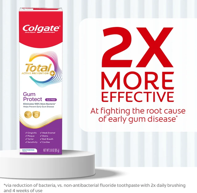 Alt view image 2 of 6 - Colgate Total Active Prevention Gum Protect Whitening Toothpaste, Fresh Mint, 3.8 oz, 3 Pack