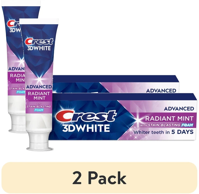Main image of Crest 3D White Advanced Radiant Mint Teeth Whitening Toothpaste, 3.3 oz, 2 Pack