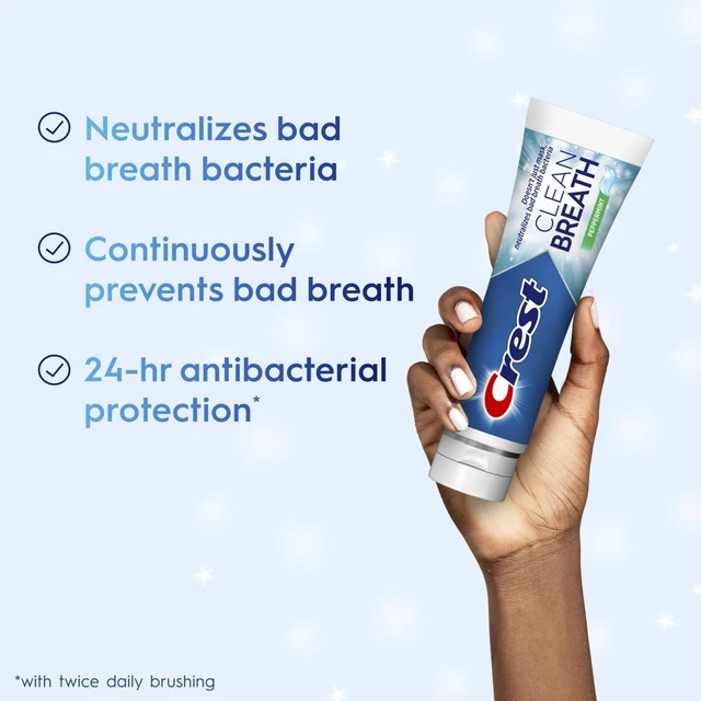 Alt view image 5 of 6 - Crest Clean Breath Toothpaste Peppermint 4.6oz, Neutralizes Bad Breath, Antibacterial, Fights Cavities, Whitens