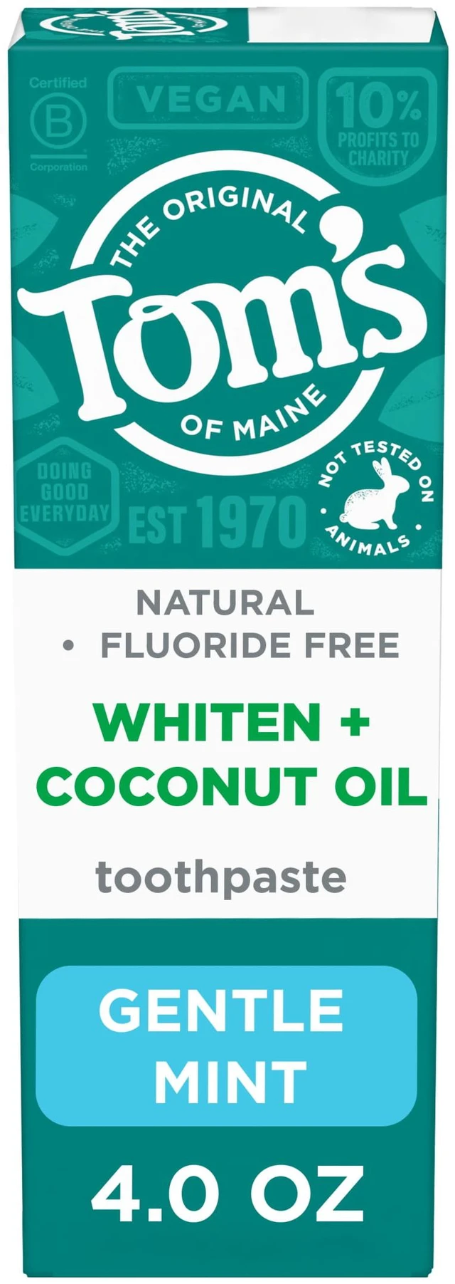 Main image of Tom's of Maine Whiten Plus Coconut Oil Fluoride Free Toothpaste, Gentle Mint, 4.0oz