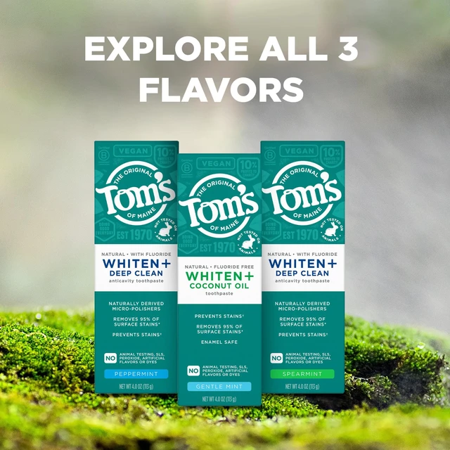 Alt view image 2 of 6 - Tom's of Maine Whiten Plus Coconut Oil Fluoride Free Toothpaste, Gentle Mint, 4.0oz