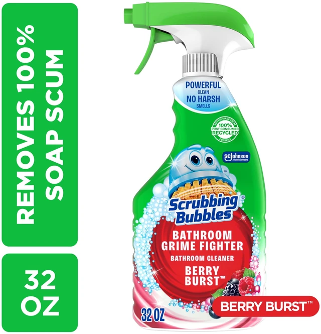 Main image of Scrubbing Bubbles Disinfectant Bathroom Shower & Tub Cleaner Grime Fighter Spray, 32 fl oz, Berry Burst Scent