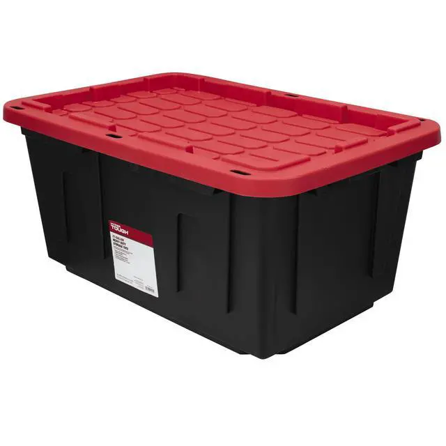 Alt view image 7 of 13 - 27 Gallon Large Storage Bin with Snap Lid, Black and Red, Heavy Duty Plastic Storage Container