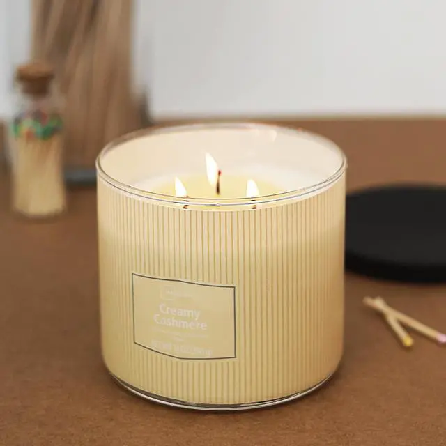 Alt view image 6 of 6 - Mainstays Textured Wrapped 3-Wick Candle, Creamy Cashmere, 14 Ounce