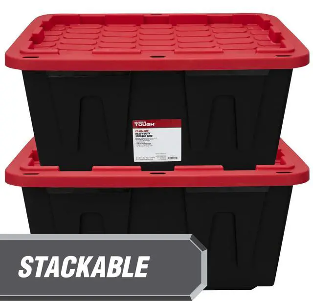 Alt view image 12 of 13 - 27 Gallon Large Storage Bin with Snap Lid, Black and Red, Heavy Duty Plastic Storage Container