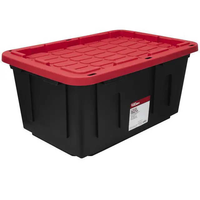 Alt view image 13 of 13 - 27 Gallon Large Storage Bin with Snap Lid, Black and Red, Heavy Duty Plastic Storage Container