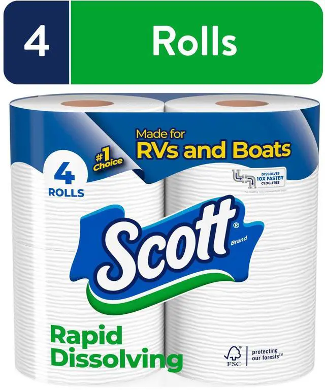 Main image of Scott Rapid-Dissolving Toilet Paper for RVs & Boats, 4 Double Rolls
