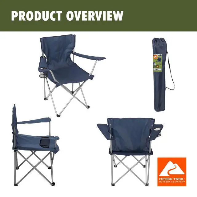 Alt view image 10 of 13 - Quad Folding Camp Chair with Cup Holder, Dark Blue