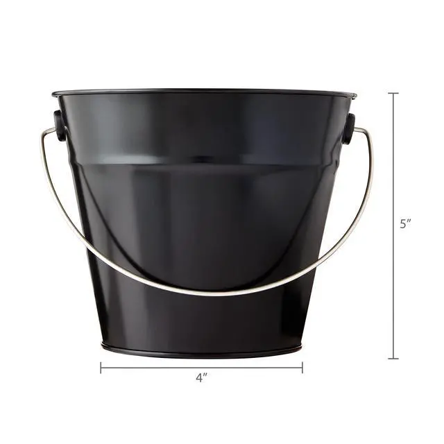 Alt view image 4 of 6 - (2 pack) Black Tin Pail with Handle, 5", by Way To Celebrate, Party Favors