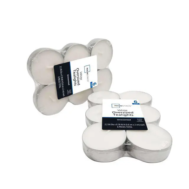 Alt view image 5 of 8 - Mainstays White Unscented Indoor/Outdoor Oversized Tealight Candles,6 Count