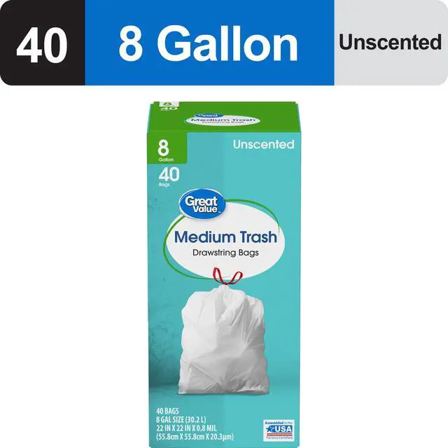 Alt view image 2 of 7 - Great Value Medium Drawstring Trash Bags, 8 Gallon, 40 Count