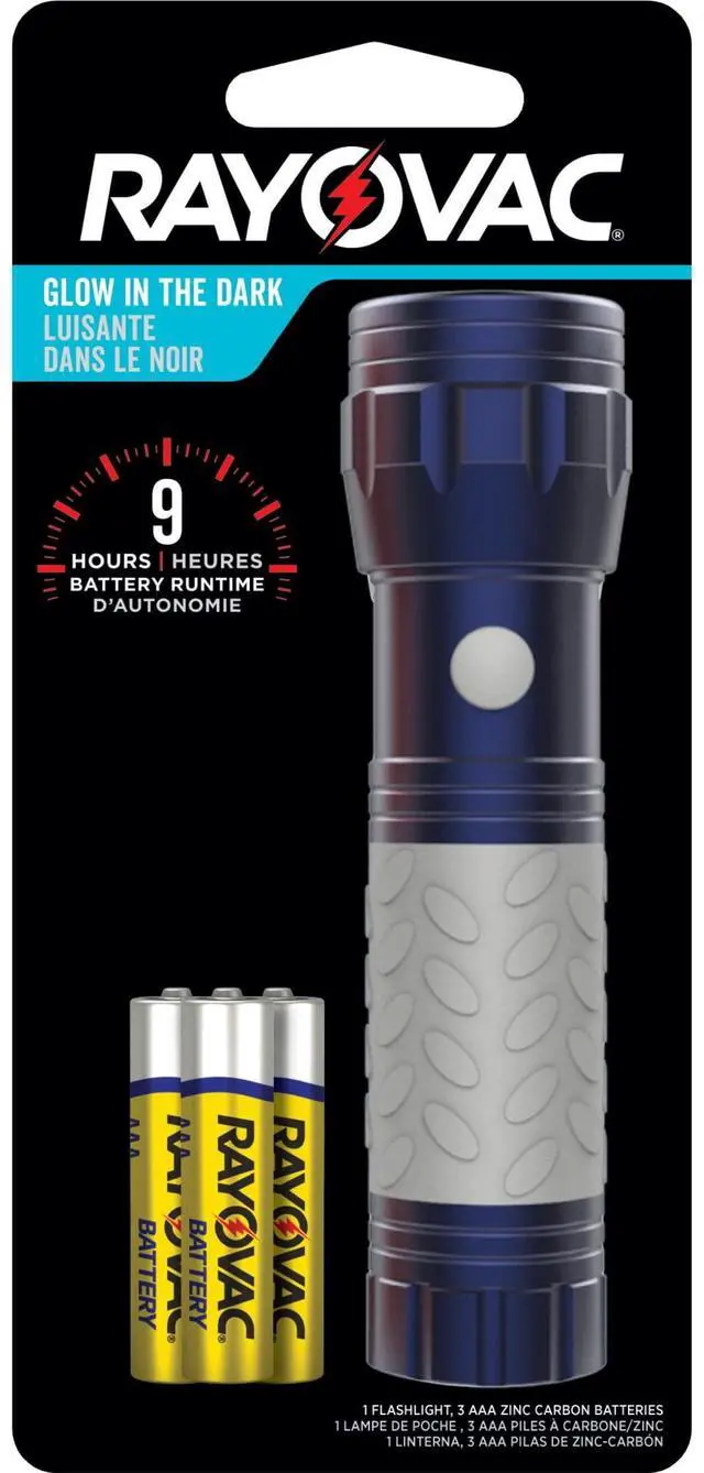 Main image of Rayovac Mini LED Flashlight with Glow in the Dark Rubber Grip, 3 AAA Batteries Included