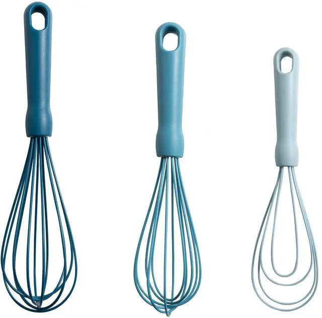 Main image of Mainstays 3-Piece Silicone Whisk Set, 10.5"/10.4"/9.6" L, Blue Color