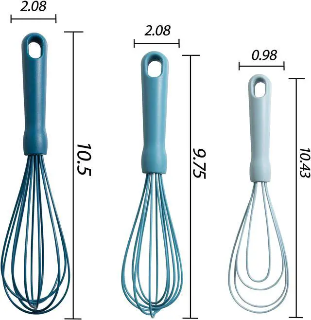 Alt view image 3 of 7 - Mainstays 3-Piece Silicone Whisk Set, 10.5"/10.4"/9.6" L, Blue Color