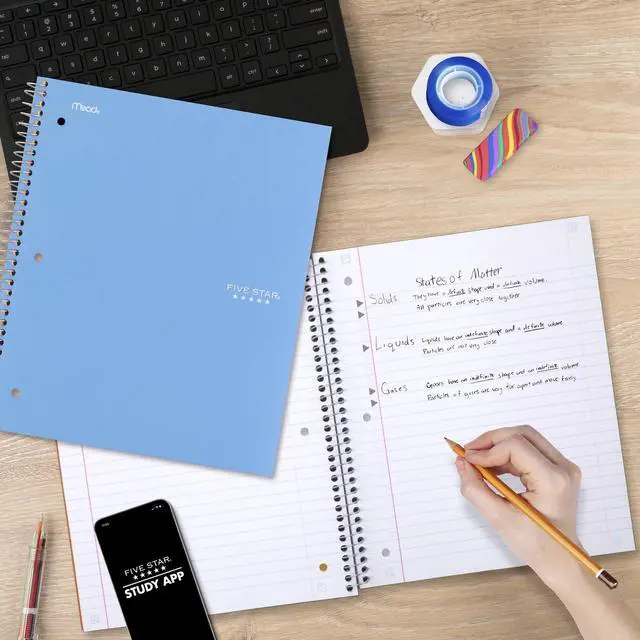 Alt view image 3 of 6 - (2 pack) Five Star Spiral Notebook Plus Study App 1 Subject Wide Ruled 8 x 10 12 Sky Blue