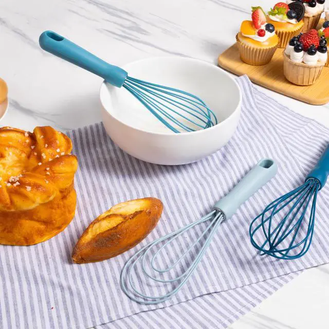 Alt view image 5 of 7 - Mainstays 3-Piece Silicone Whisk Set, 10.5"/10.4"/9.6" L, Blue Color