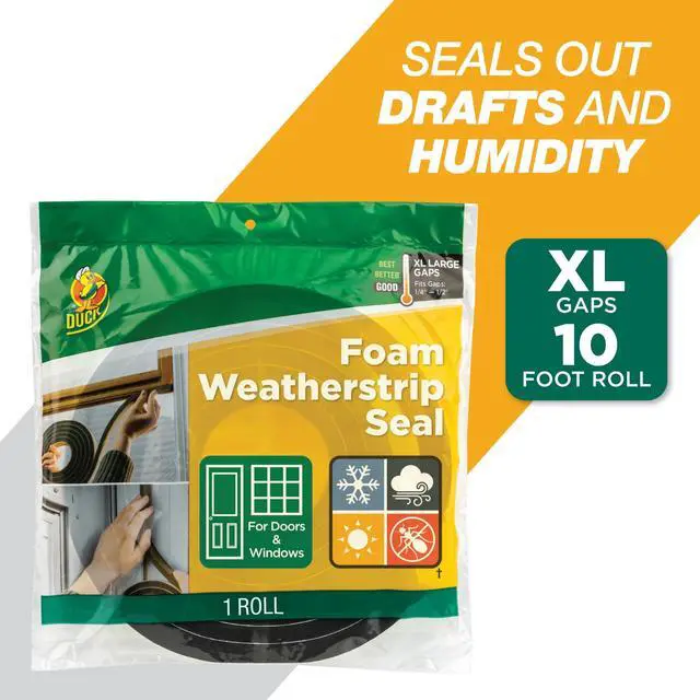 Main image of Duck Brand Black Foam Extra Large Gap Weatherstrip Seals, 0.75 in. x 0.5 in. x 10 ft.