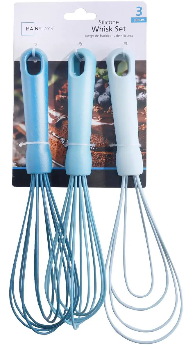 Alt view image 7 of 7 - Mainstays 3-Piece Silicone Whisk Set, 10.5"/10.4"/9.6" L, Blue Color