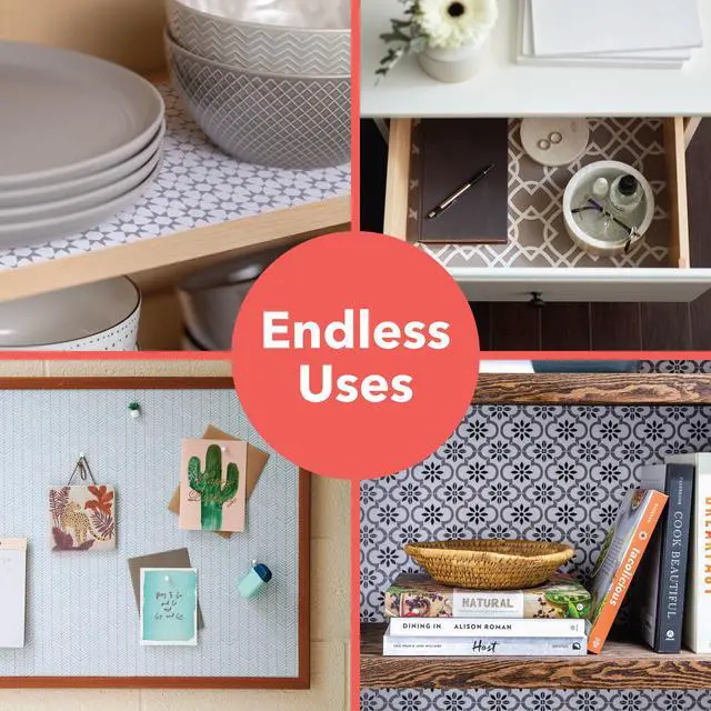 Alt view image 4 of 7 - EasyLiner Removable Adhesive Shelf Liner, Black And White Tile 20" x 15' Roll
