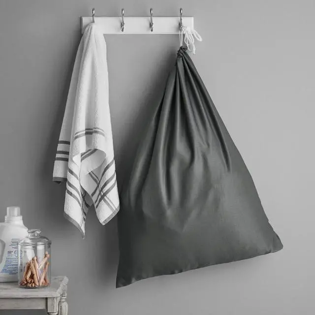 Alt view image 8 of 13 - Durable Drawstring Polyester Cotton Laundry Bag in Gray for Clothing Storage