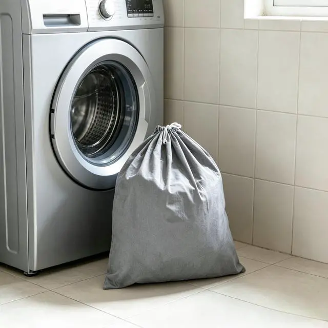Alt view image 9 of 13 - Durable Drawstring Polyester Cotton Laundry Bag in Gray for Clothing Storage