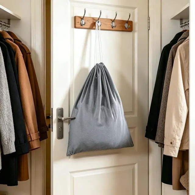 Alt view image 10 of 13 - Durable Drawstring Polyester Cotton Laundry Bag in Gray for Clothing Storage