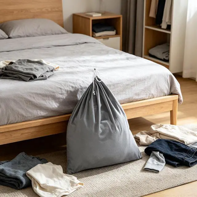 Alt view image 11 of 13 - Durable Drawstring Polyester Cotton Laundry Bag in Gray for Clothing Storage