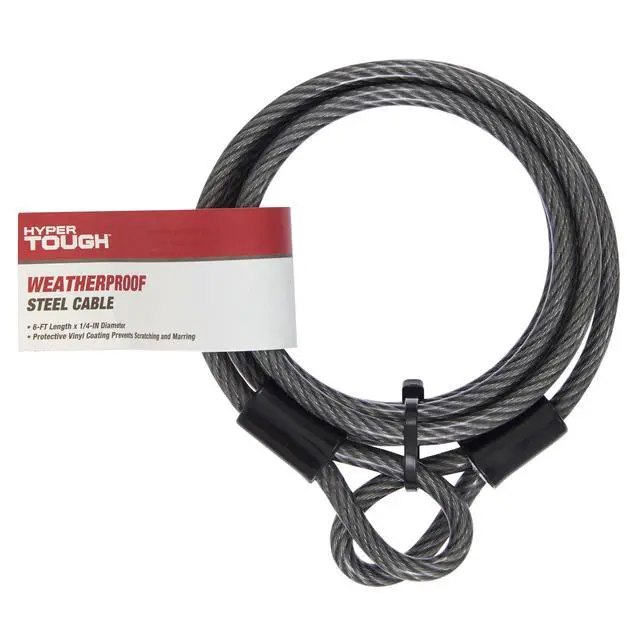 Alt view image 2 of 6 - Hyper Tough 6 ft Braided Steel Security Cable, Vinyl Coated Open Loop Cable Lock, 1/4 in. Diameter, Weather Resistant