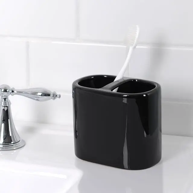 Main image of Mainstays Basic Rich Black Ceramic Toothbrush Holder for Adults