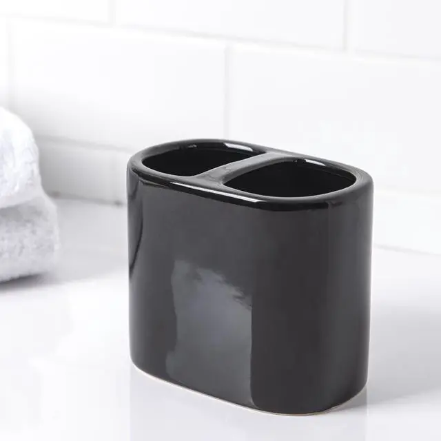 Alt view image 3 of 5 - Mainstays Basic Rich Black Ceramic Toothbrush Holder for Adults
