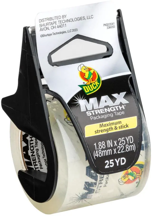 Alt view image 2 of 7 - (2 pack) Duck Max Strength Clear Packing Tape with Dispenser, 1.88" x 25 yd, 1 Roll
