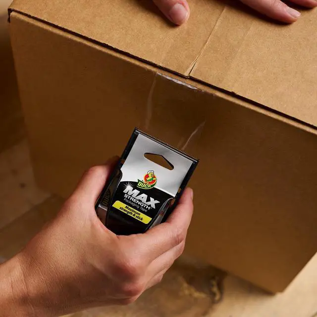 Alt view image 3 of 7 - (2 pack) Duck Max Strength Clear Packing Tape with Dispenser, 1.88" x 25 yd, 1 Roll