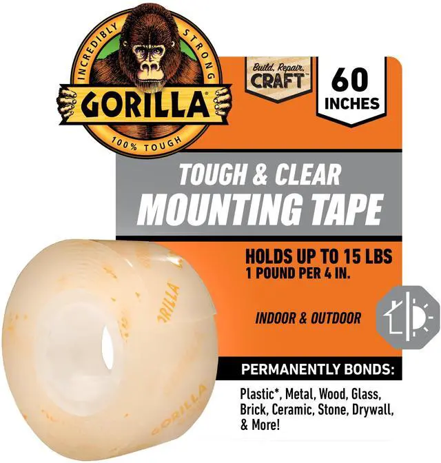 Main image of Gorilla Tough & Clear Double-Sided Mounting Tape, 60" Roll-1 Pack/ Model 6065201, New
