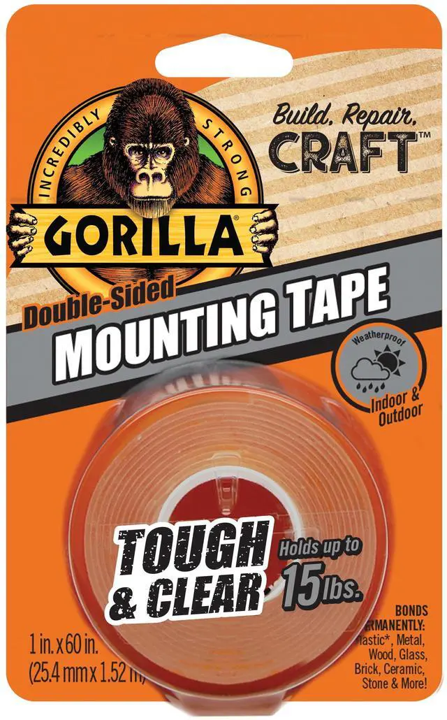 Alt view image 2 of 7 - Gorilla Tough & Clear Double-Sided Mounting Tape, 60" Roll-1 Pack/ Model 6065201, New