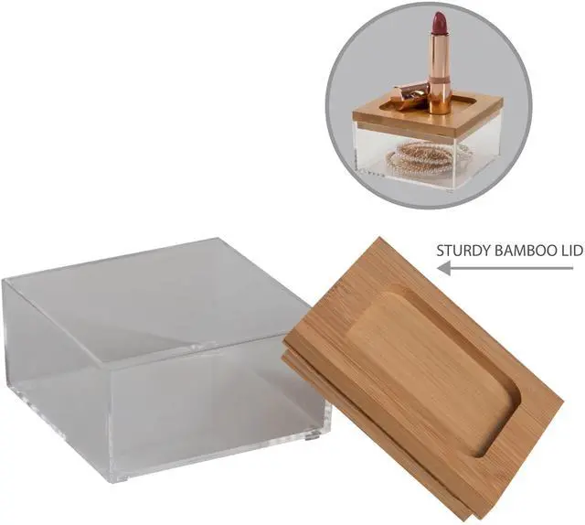 Alt view image 3 of 7 - Simplify Square Clear Jewelry and Cosmetic Organizer Box with Bamboo Lid