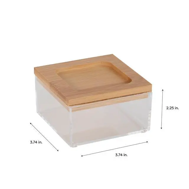 Alt view image 6 of 7 - Simplify Square Clear Jewelry and Cosmetic Organizer Box with Bamboo Lid