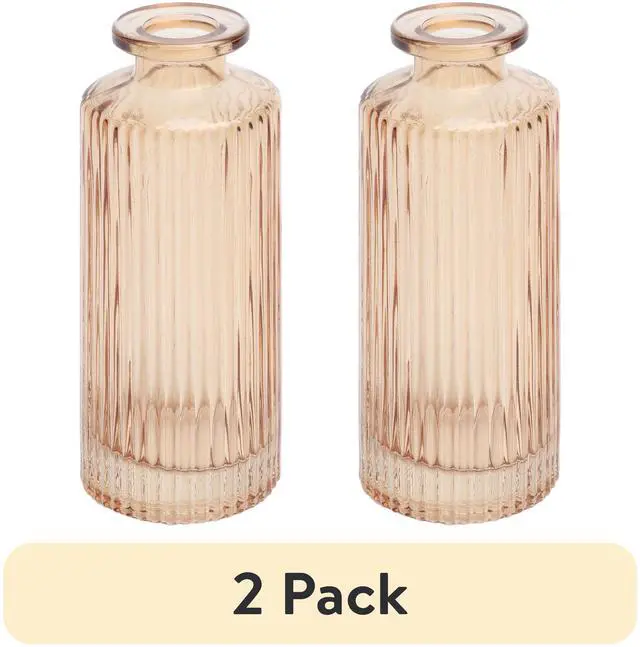 Main image of (2 pack) Mainstays Mini Ribbed Translucent Glass Tabletop Indoor Vase, 5.2", Champagne