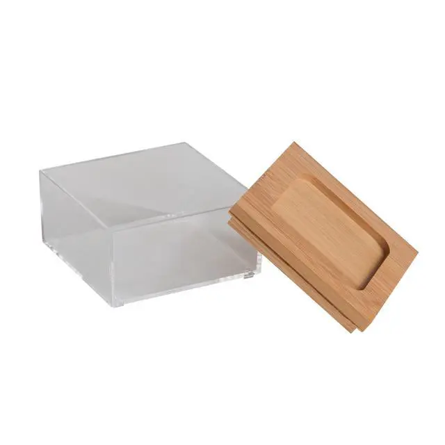 Alt view image 7 of 7 - Simplify Square Clear Jewelry and Cosmetic Organizer Box with Bamboo Lid